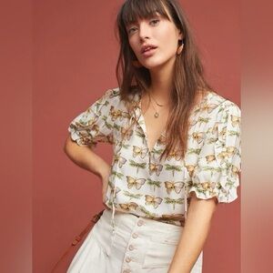 Maeve by Anthropology Butterfly Print Puff-Sleeve Blouse - Women’s Size 6